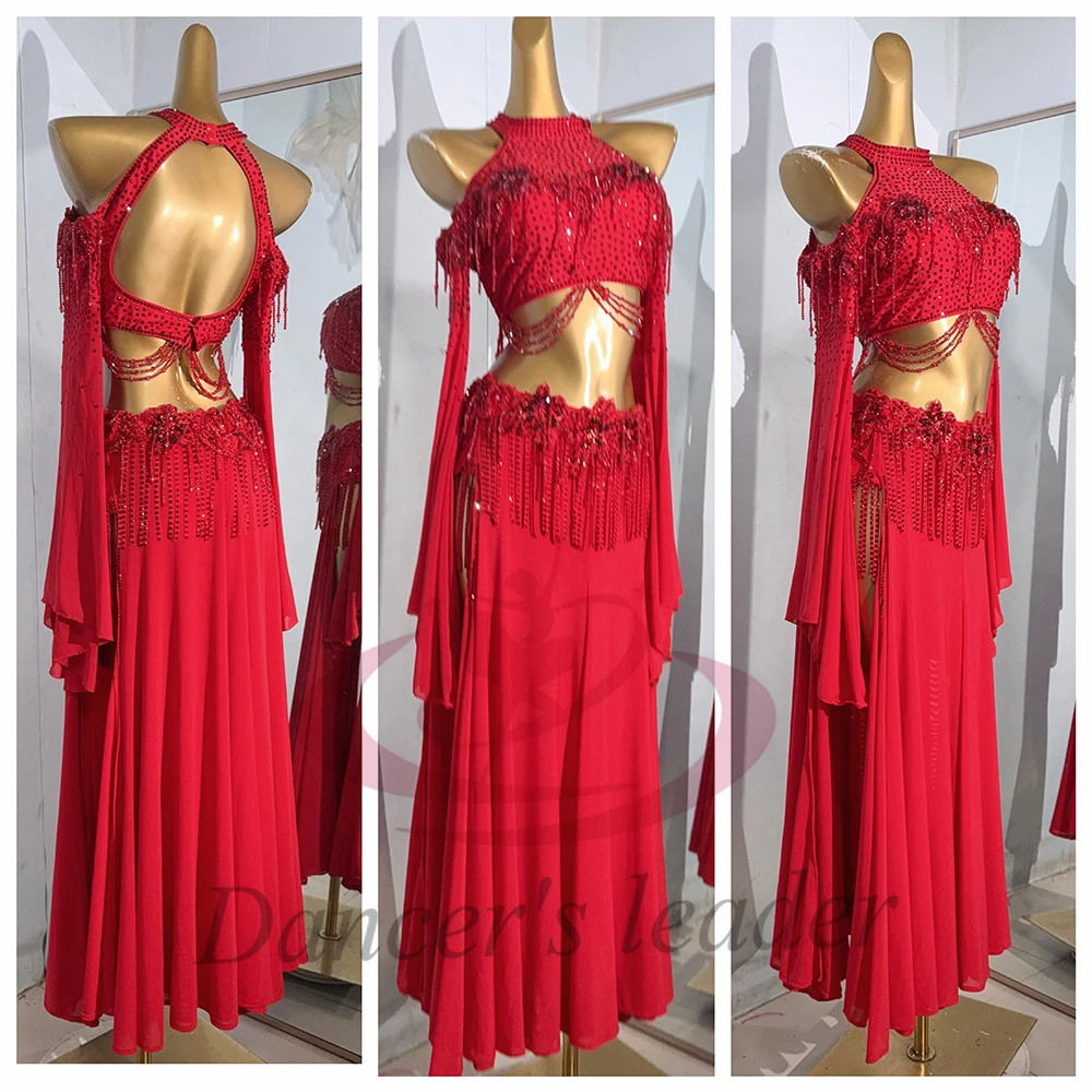 Traje de dança do ventre ab pedra feminino adulto crianças high-end personalizado grande flor vermelha samba desempenho vestido