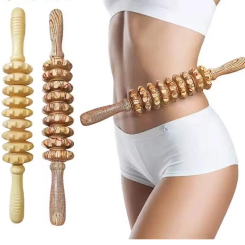 

9 Rollers Wooden Massager Handheld Roller Stick Trigger Point Manual Massage Tools for Anti-cellulite, Body Muscle Pain Relief