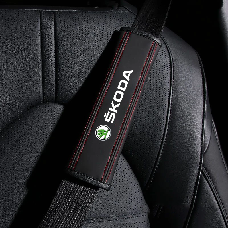 Car Seat Belt Nappa Leather Safety Belt Shoulder Covers Interior For Skoda Fabia 1 2 Octavia a7 RS Superb Rapid Yeti Karoq Visio