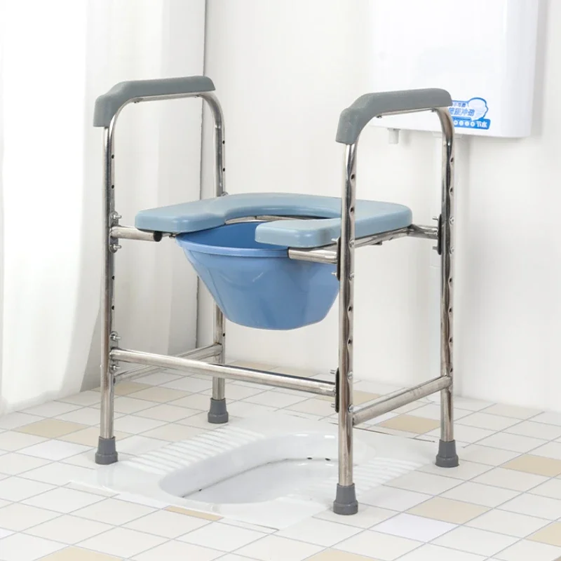 Stainless Steel Toilet Chair  U-Shape Portable Commode  Adjustable Mobility Aid for Seniors  Elevated Seat for Disabled