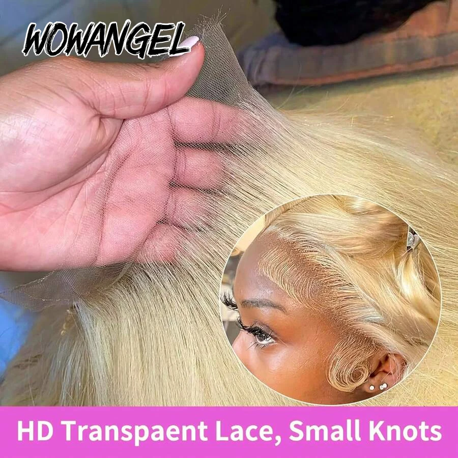 WOWANGEL 250% 613 Blonde HD Lace Frontal Perücke, Knochenglatt, 13X6 HD Full Frontal Echthaarperücke, vorgezupft, natürlicher Haaransatz für Frauen – Detail 2