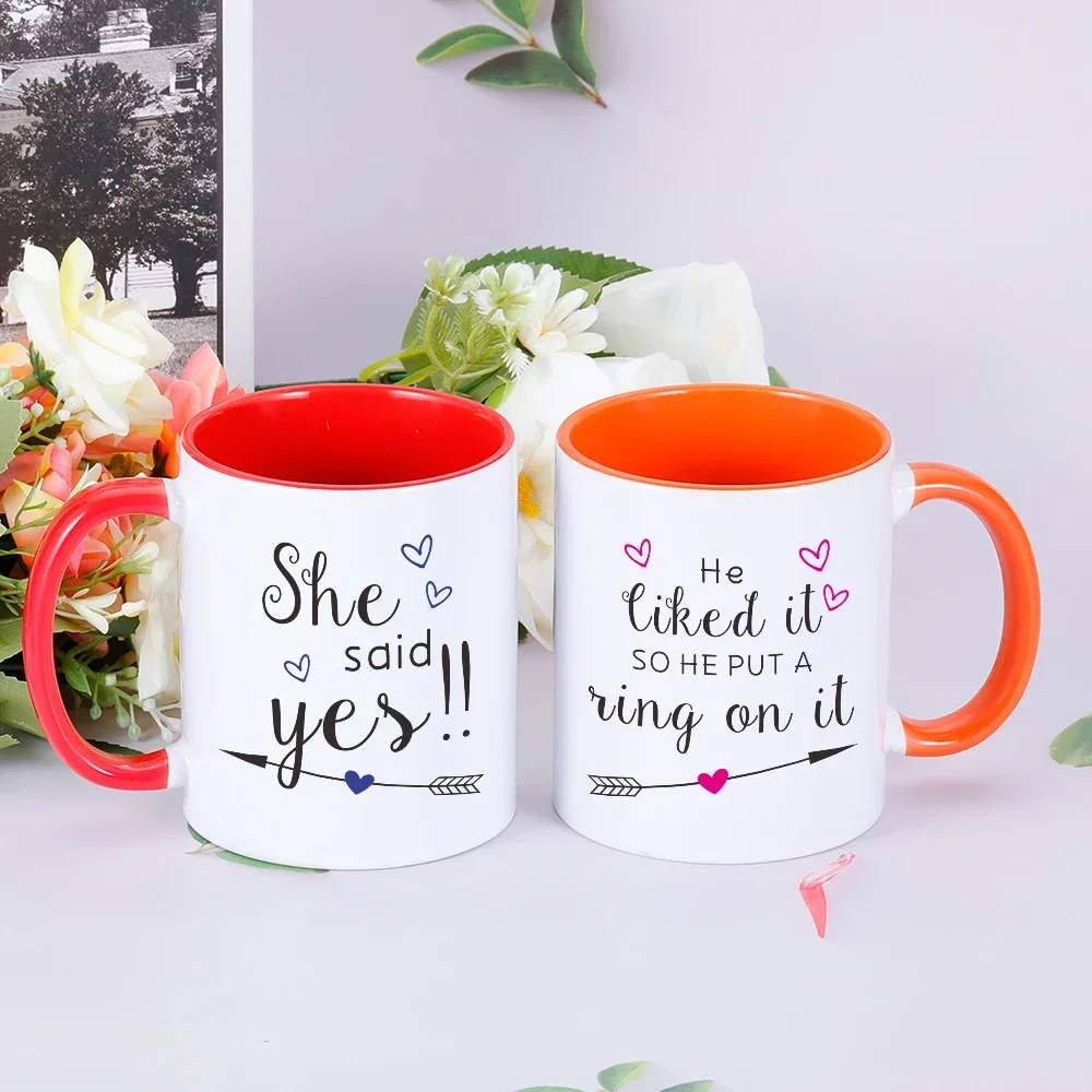 2PCS Custom Engagement Mug Personalized Wedding Mugs Couple Newlywed Coffee Cup Proposal Ideas Gift for engagement Announcement