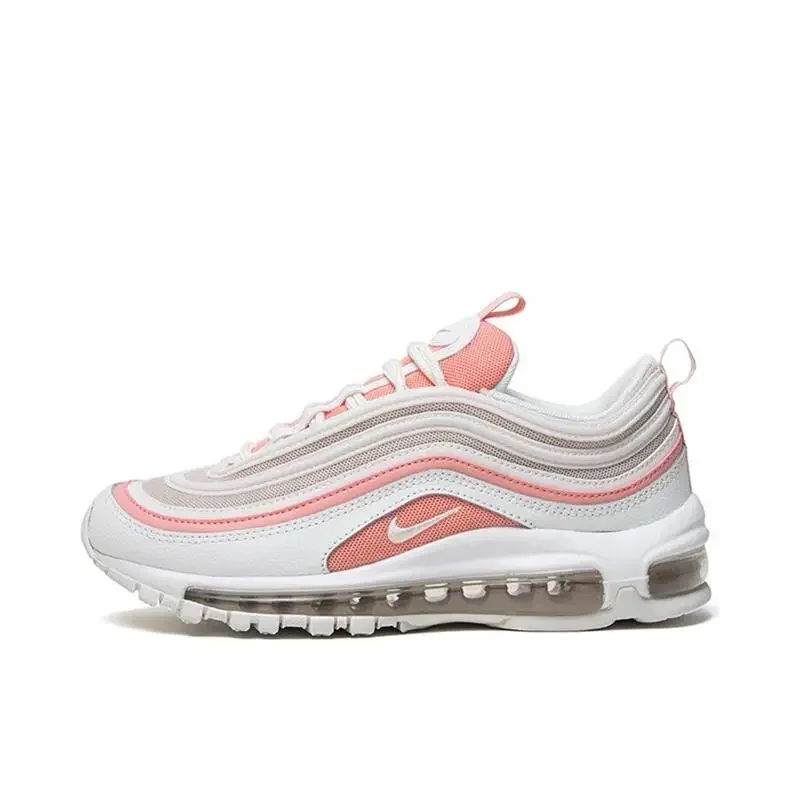 Nike Air Max 97 Unsiex Cushioned Fashion Retro Comfortable Breathable Anti-slip Wear-resistant Running Shoes Pink and White