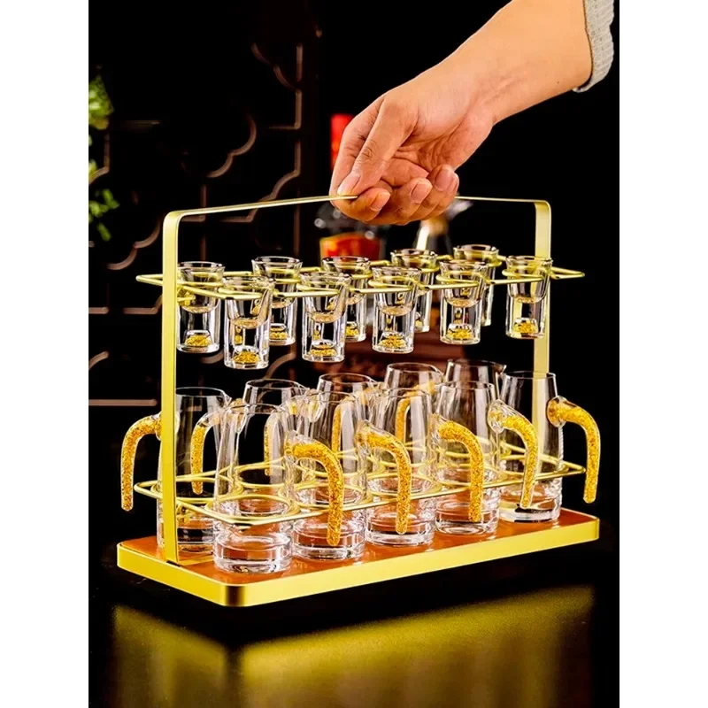 High-end Baijiu cup set, household crystal Baijiu small wine glass dispenser, two or two pots of bullet cups with graduated
