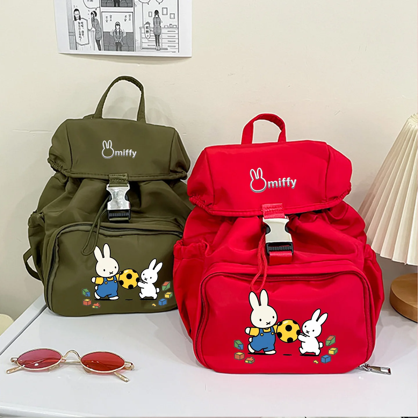 

Kawaii Miffy Backpack Cartoon Miffy Rabbit Student Lightweight Nylon Schoolbag Versatile Large Capacity Commuting Bag