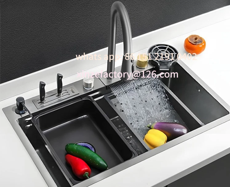 

Customizable Household Kitchen Sink Vegetable Wash Basin Large Single Slot 304 Stainless Steel Waterfall Vegetable Wash Basin