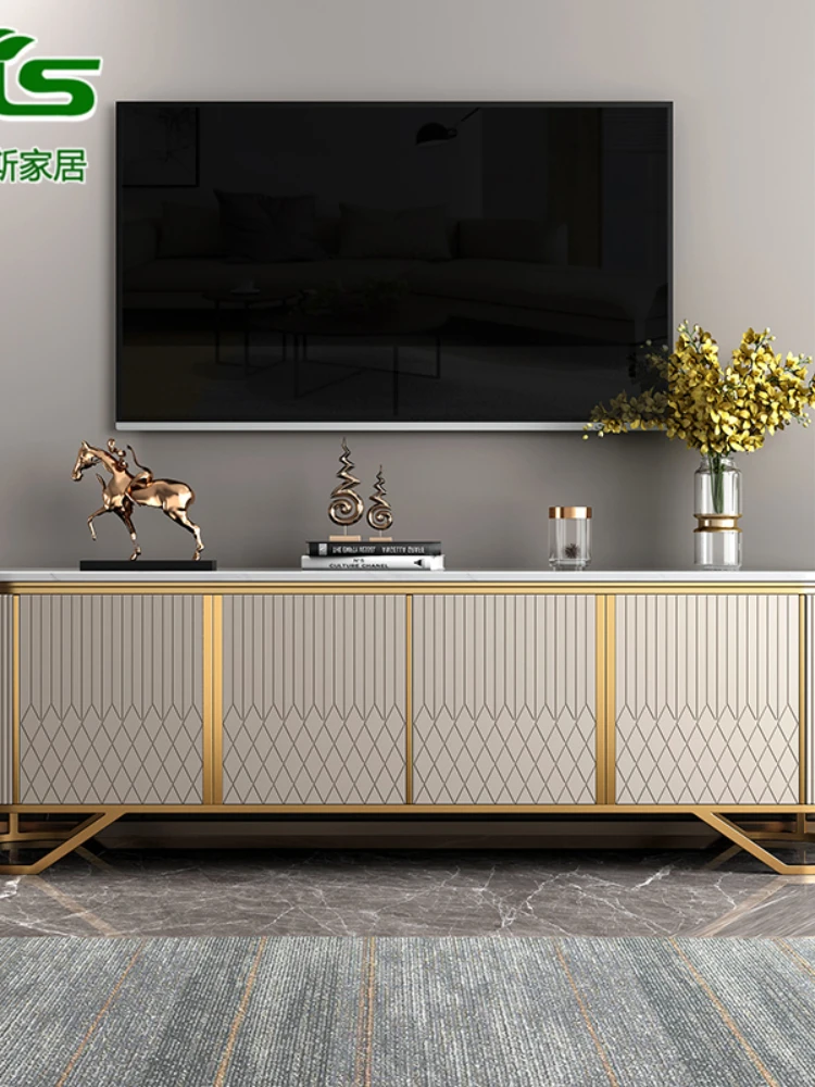 Affordable Luxury Style TV Cabinet and Tea Table Combination Simple Modern Living Room Floor Cabinet Marble