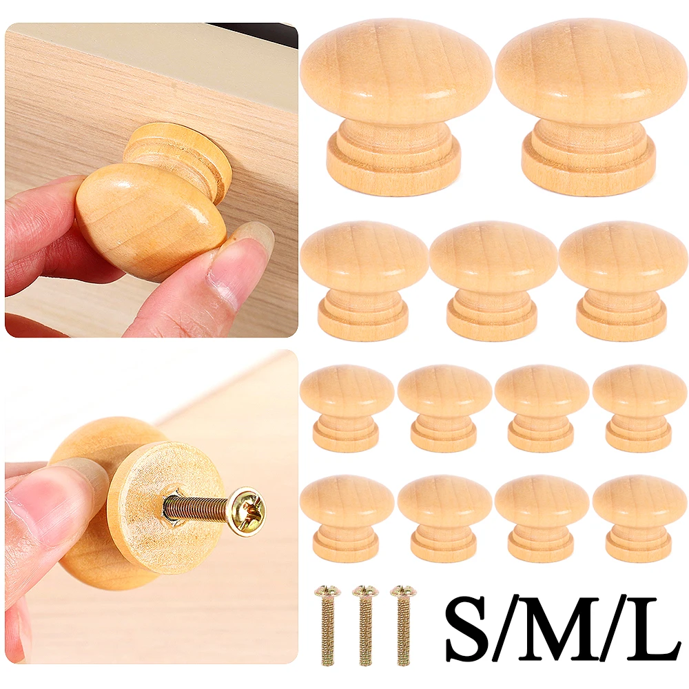 5/2/1Pcs Wooden Door Knob Cupboard Wardrobe Handles Cabinet Drawers Dresser Pulls Kitchen Furniture Knob with Screws Mushroom