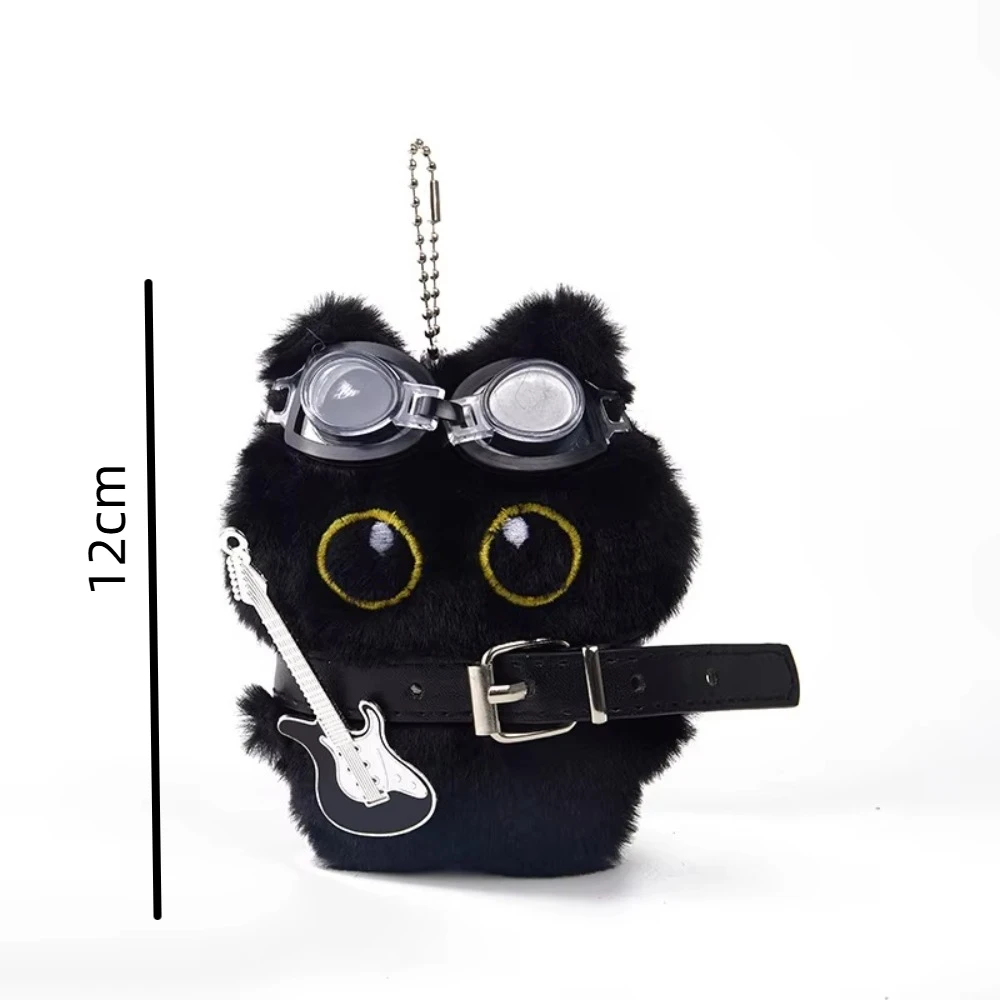 Nieuwe Draagbare Pluche Kleine Zwarte Kat Hanger Knuffels Tas Accessoires Punk Kat Pop Rugzak Decoratie Kat Sleutelhanger
