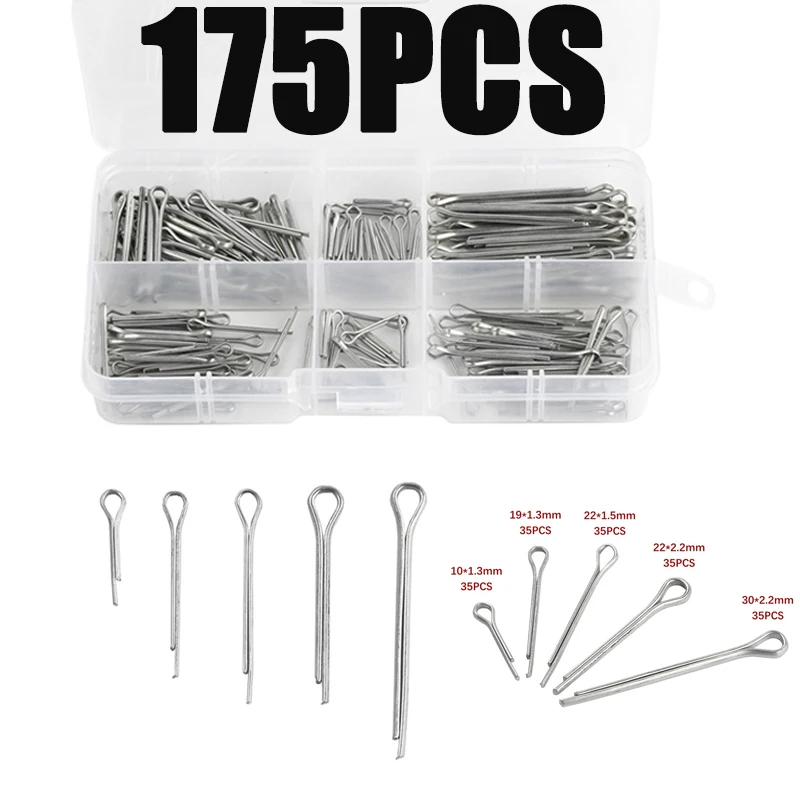 175Pcs Silver Split Pin Assortment Kit Zinc Plated Steel Cotter Pin Set in Hard Case for Fixing Locking