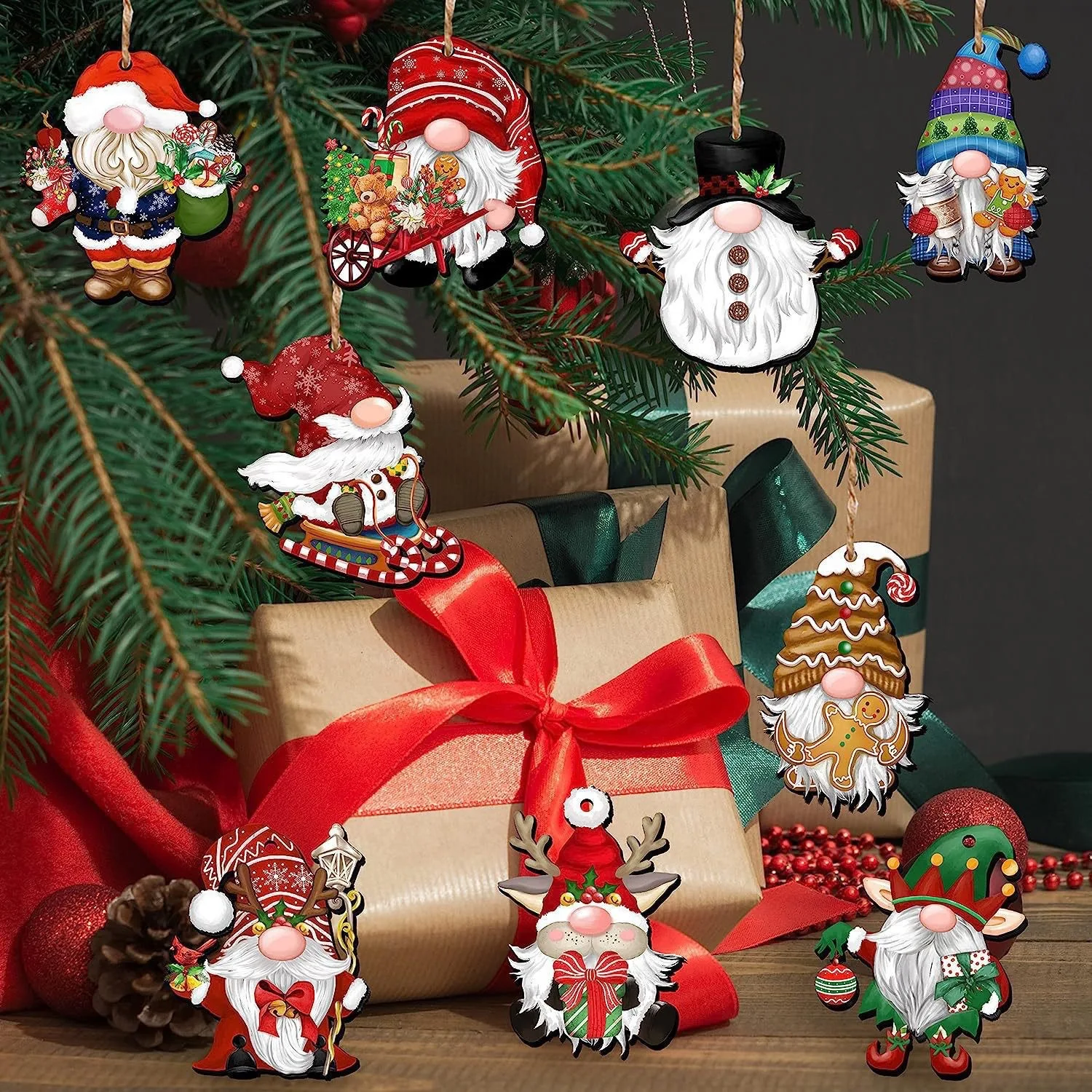 12-120PCS Christmas Wooden Ornament Pink Blue Santa Claus Hanging Pendants for Xmas Tree Decor New Year Gifts Wrapping Supply