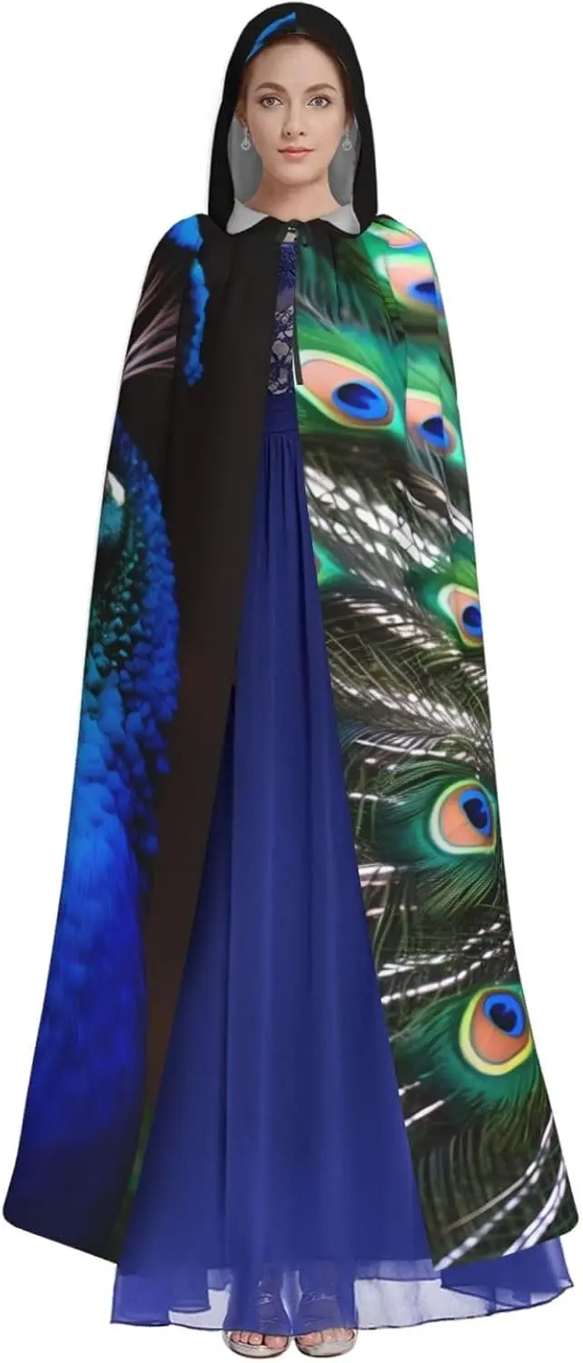 Красивый плащ с капюшоном и принтом павлина, плащ для взрослых, длинная накидка с капюшоном для костюмов для косплея на Рождество и Хэллоуин