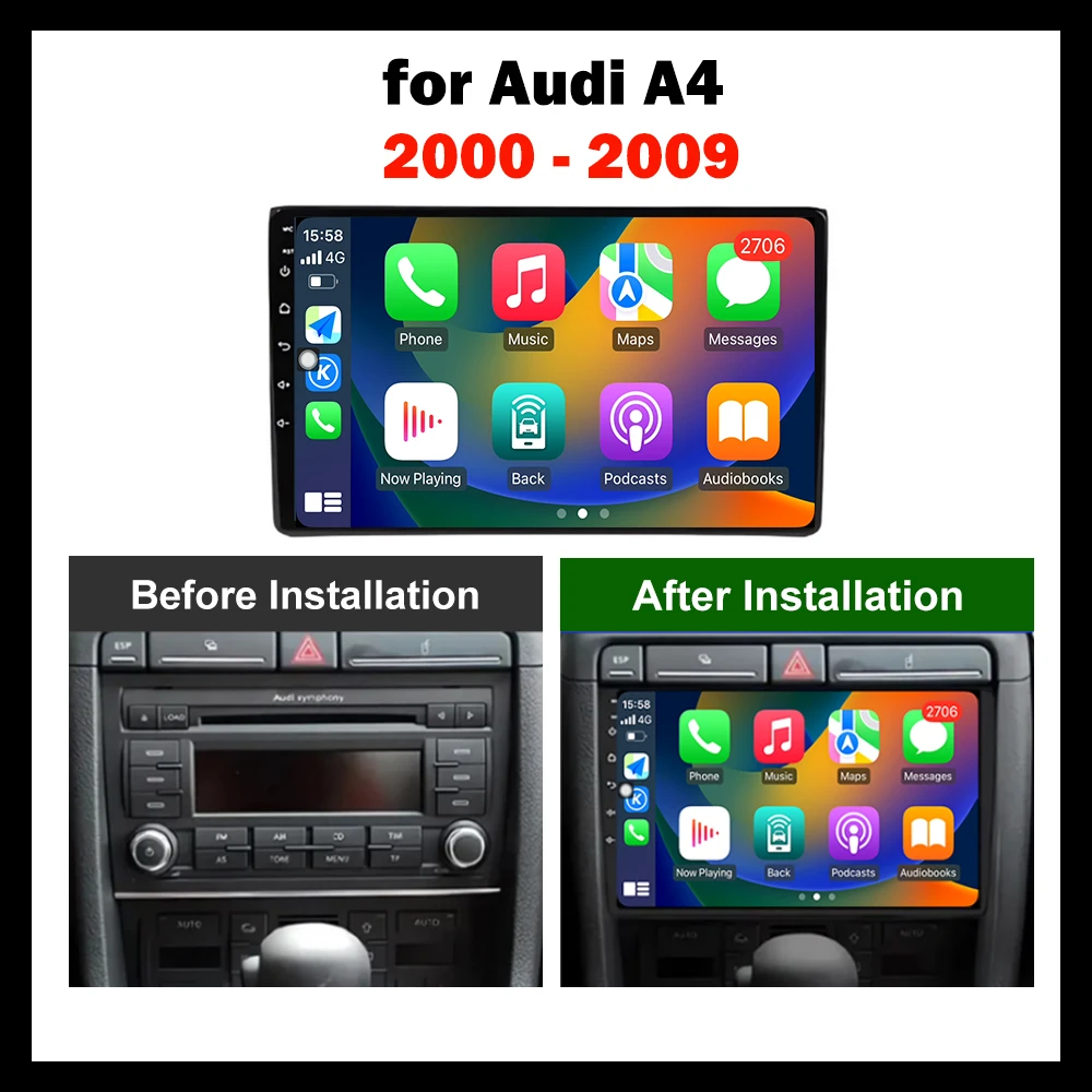 Reproductor de Radio Multimedia para coche de 9 pulgadas para Audi A4 2000 - 2009 sistema operativo Android navegación GPS automática WiFi BT