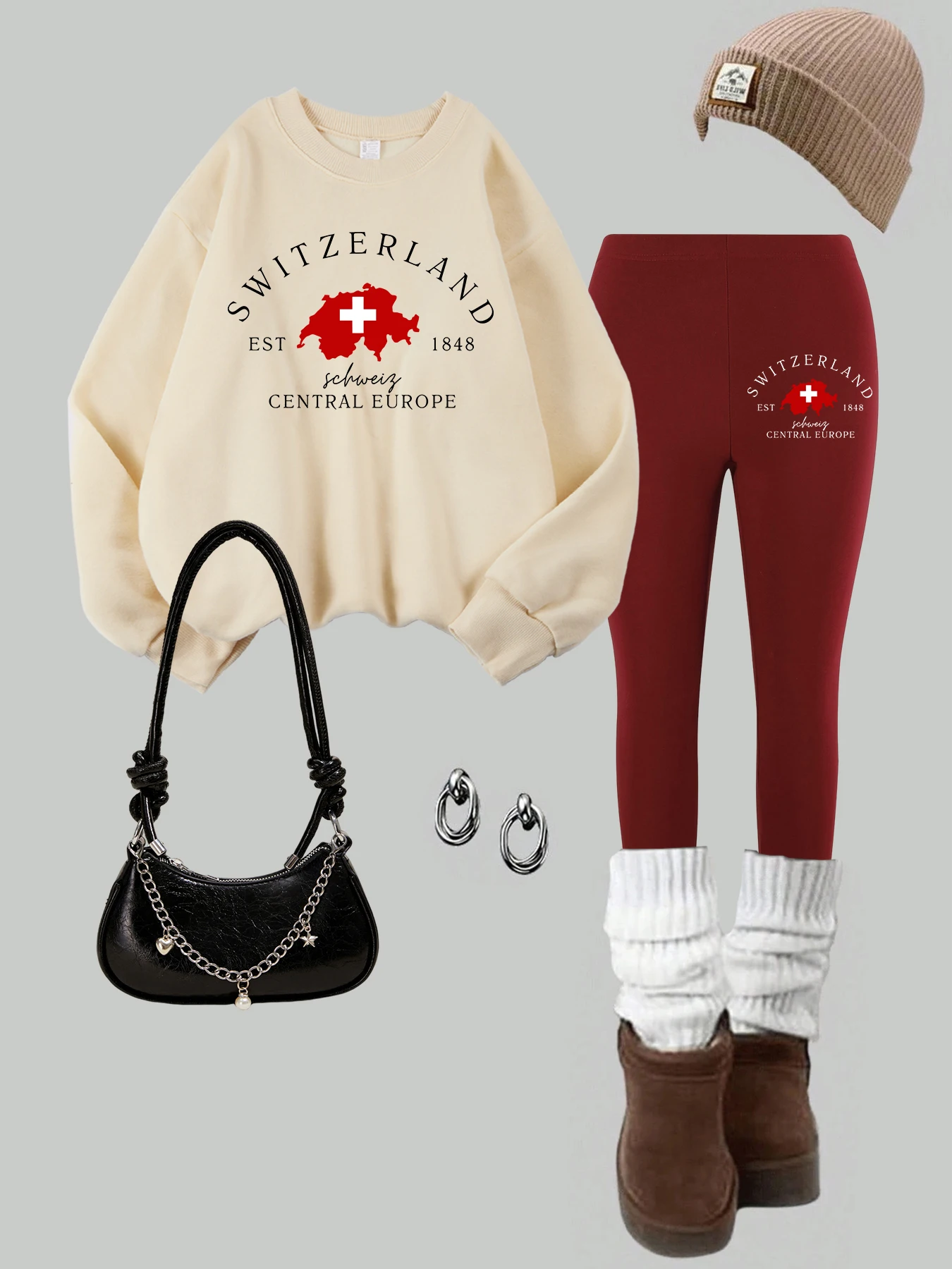 

Женский свитшот с принтом флага Zürich Швейцарии, леггинсы, комплект, зимние теплые флисовые штаны с капюшоном, уличная женская одежда