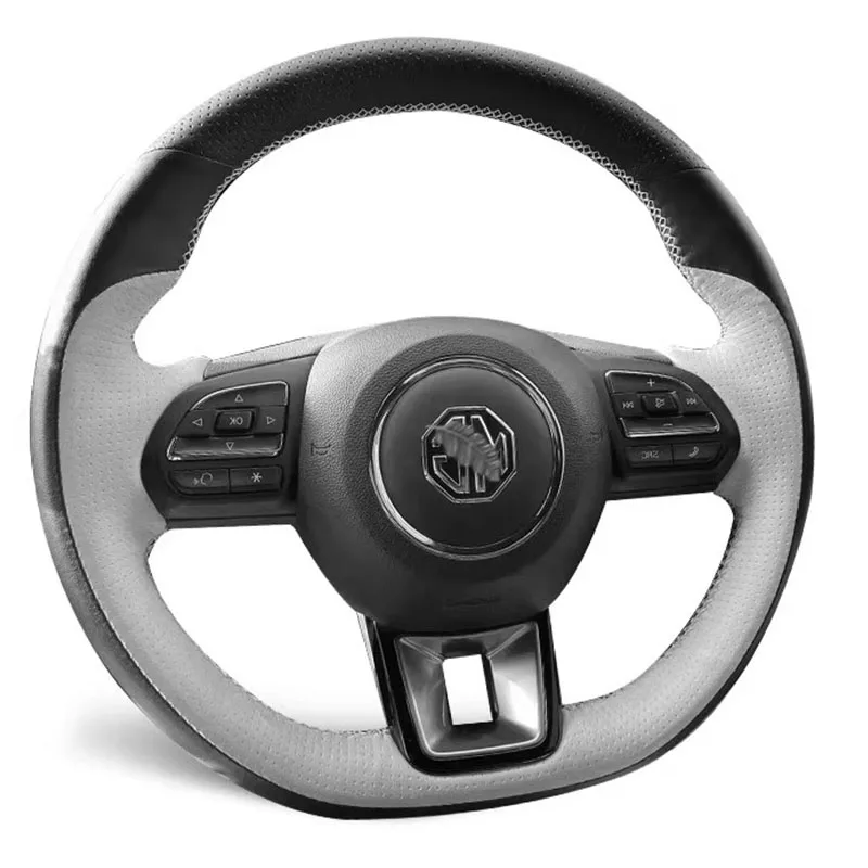 

Для MG5 6 ZS HS GS RX5 RX8 ZST ZS EV 2017-2023 Нескользящий черный, белый цвет, чехол на руль автомобиля из натуральной кожи с ручной прошивкой