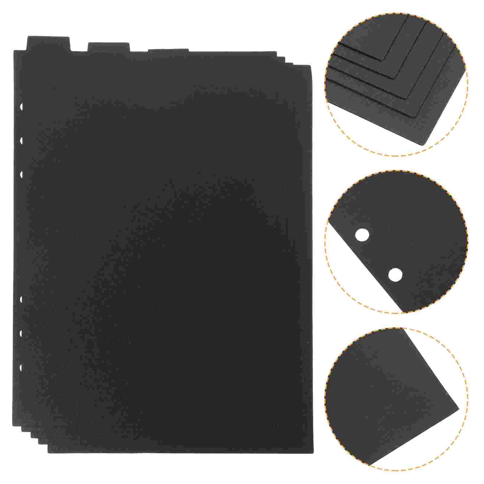 

5 Pcs Tabs Partition Baffle Dividers for 6 Ring Binder with Index Page A5 Black Plastic