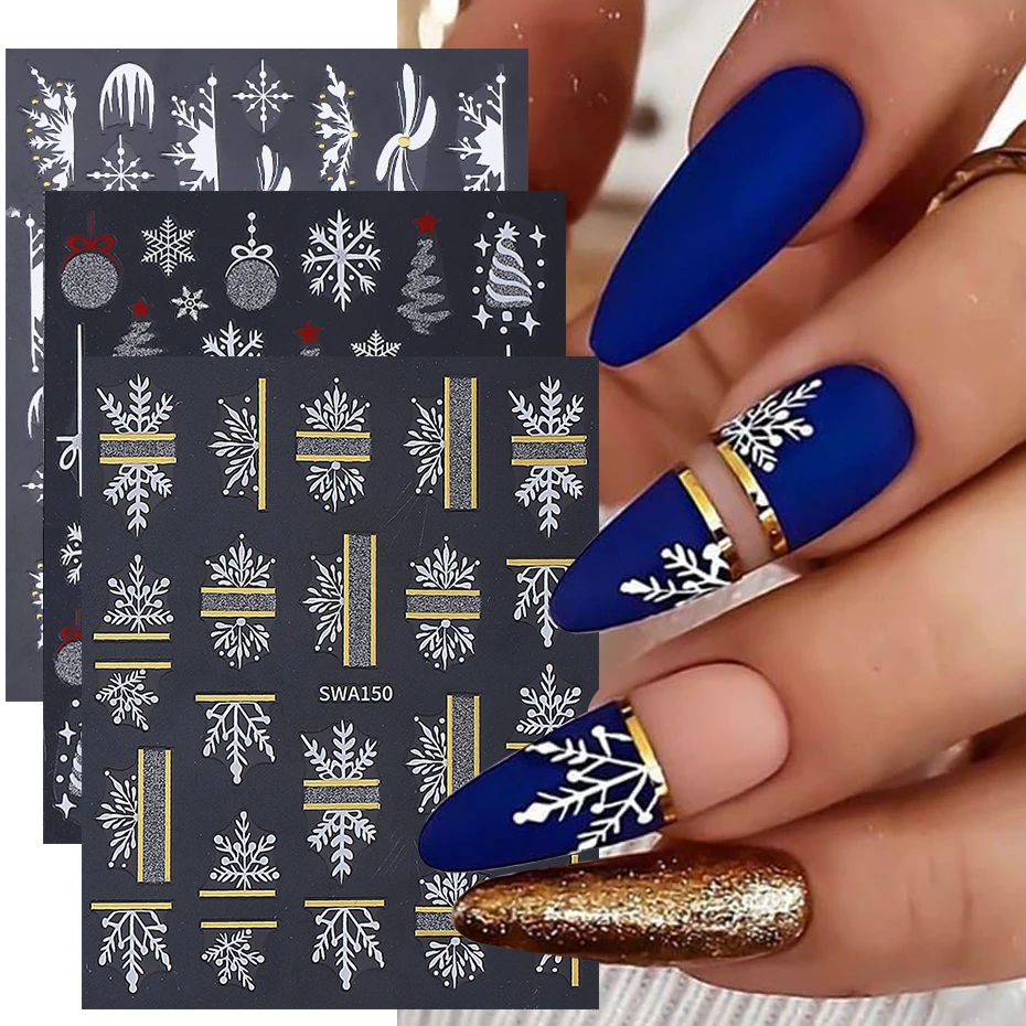 3 stücke Flash Silber Weihnachten Nagel Aufkleber Geometrie Schneeflocken Weihnachten Baum Lampe Ball Selbstklebende Nagel Aufkleber DIY Maniküre Dekoration