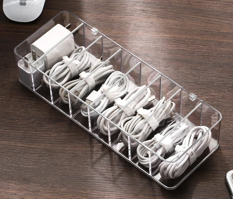 Data Line Box Transparent Plastic Cable Storage Storage Container Desk Stationery Makeup Organizer Key Jewelry Box Office Holder