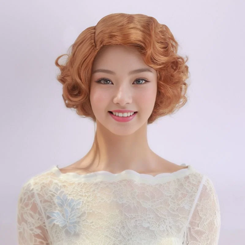 Ladies Dark Blonde Curly Synthetic Wig Short Wave Hair Wigs Women Wig