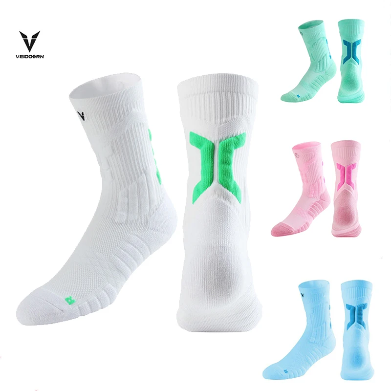 3 Pairs Professional Sports Socks Towel Bottom Non-Slip Ankle Protection Compression Running Socks Crew Length