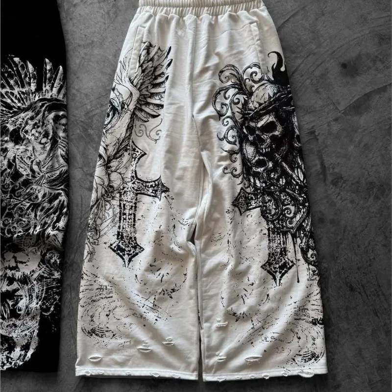 Y2K Vintage Freizeithose Goth Totenkopf Direktdruck Bodenlange Hose Übergroße Unisex Streetwear Mode Herrenkleidung Jogginghose