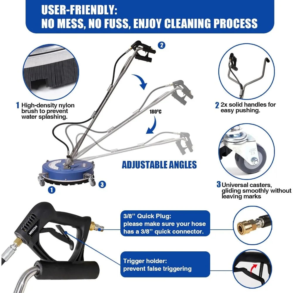 Pressure Washer Surface Cleaner 20'', 4500PSI Power Washer Surface Cleaner Attachment with Wheels, Pressure Washer Accessory