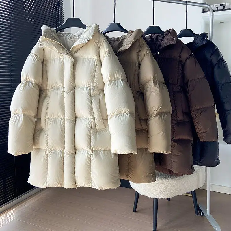 

Women's Du down Jaet Puffy Loose Fit Mid-Length Hooded Thi Warm Outerwear Casual Sle White Du Feather Vest