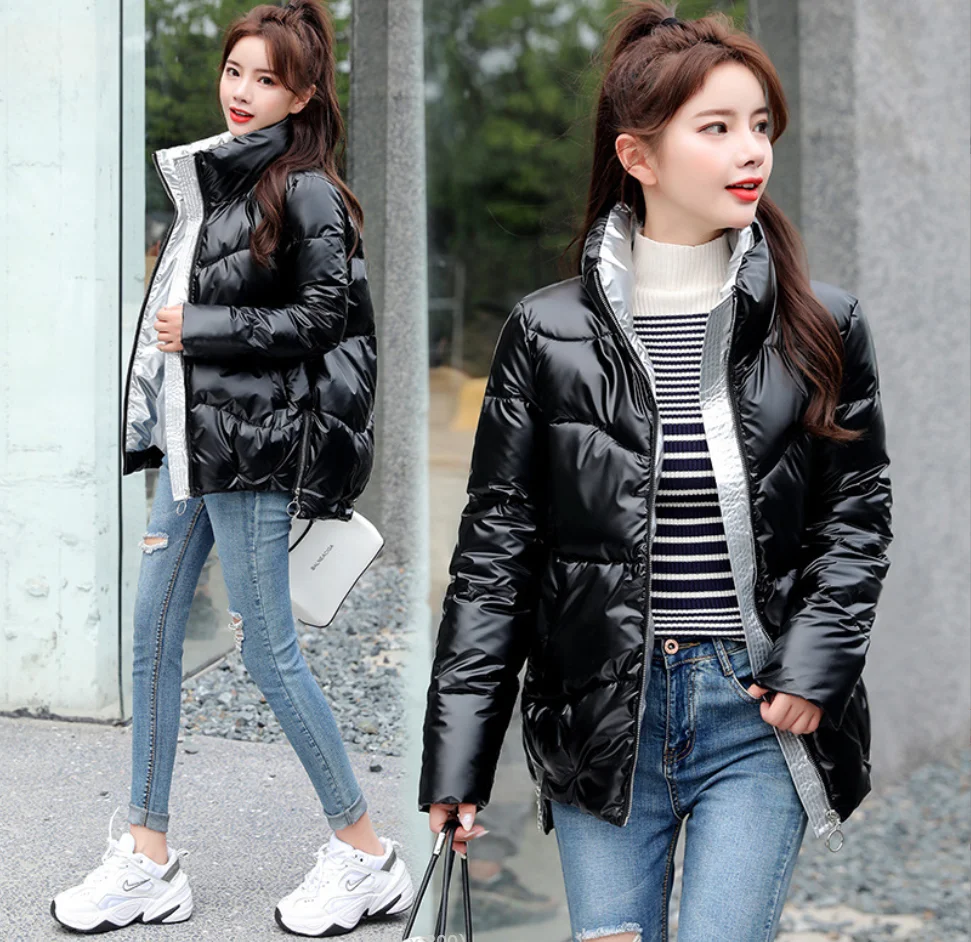 2025 New Winter Jacket Parkas Women Glossy Down Cotton Jacket Hooded Parka Warm Female Cotton Padded Jacket Casual Outwear