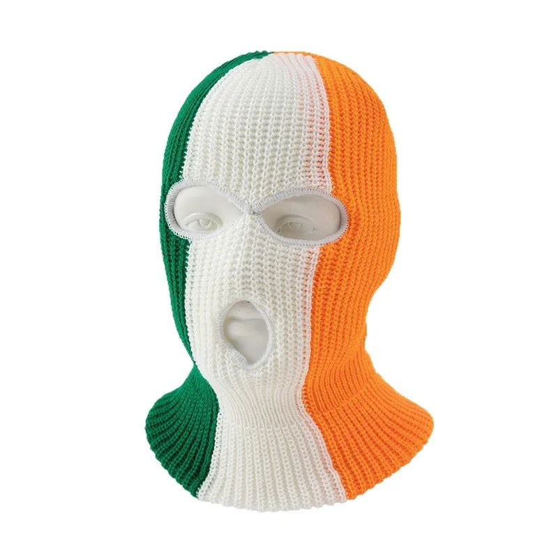 Customized Embroidered Logo Autumn and Winter Color Contrasting Three Hole Knitted Caps Elastic Cycling Masked Balaclava Hat