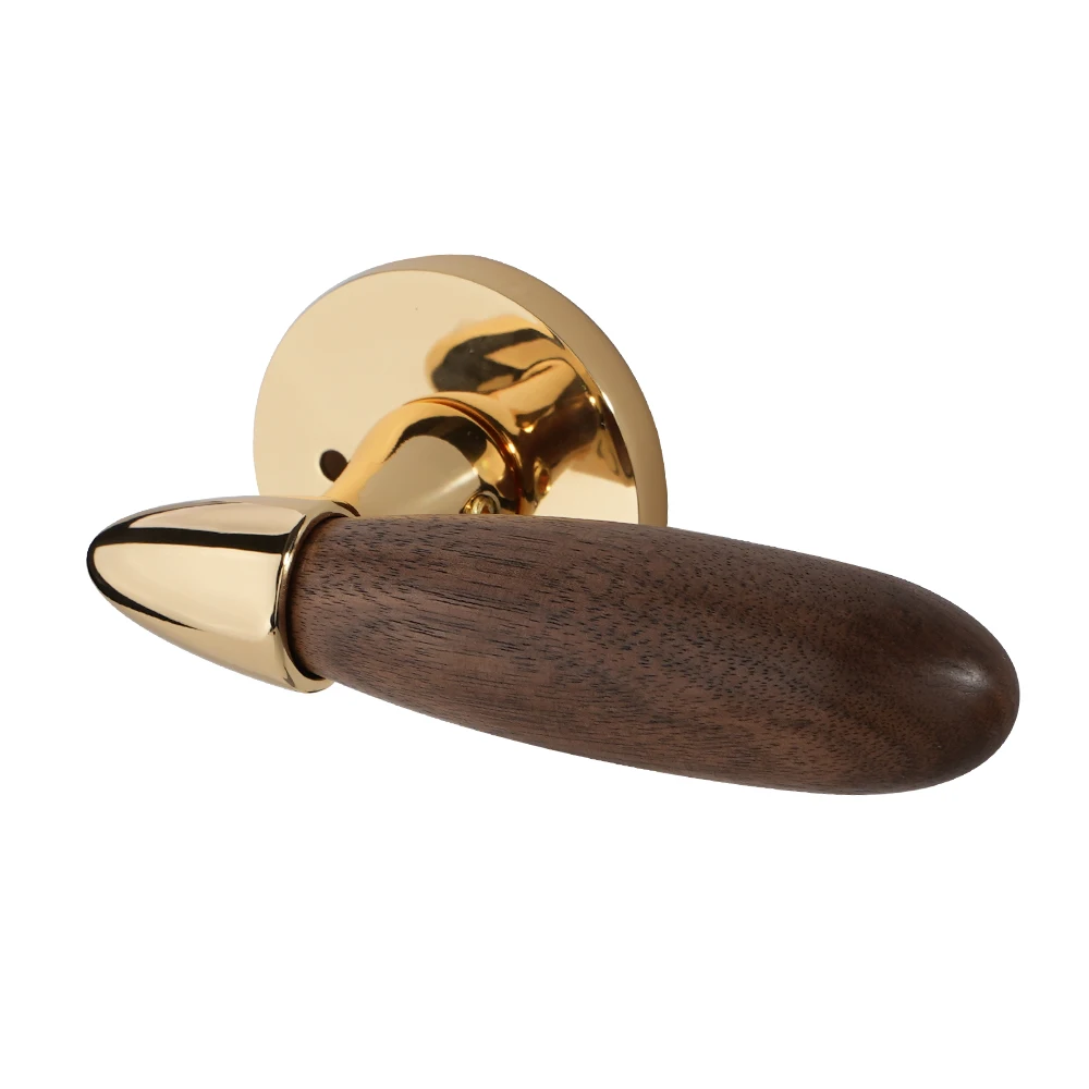 

Viladepot Zinc Alloy Privacy Door Handle Wood Handle Lever Round Base Bedroom Bathroom Door Lock Reversible