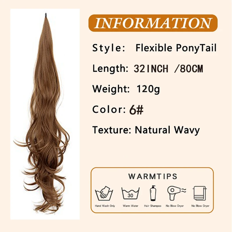 H&STAR 32Inch Synthetic Flexible Wrap Around PonyTail Length Ponytail Extensions Blonde Ponytail Hairpieces For Women