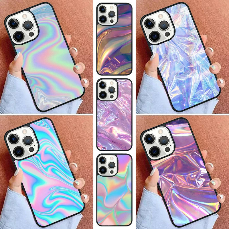 Holographic Iridescence Phone Case For iPhone 16 15 14 Pro Max 11 13 12 Mini Max SE 2020 6S 7 8 Plus Cover Capa