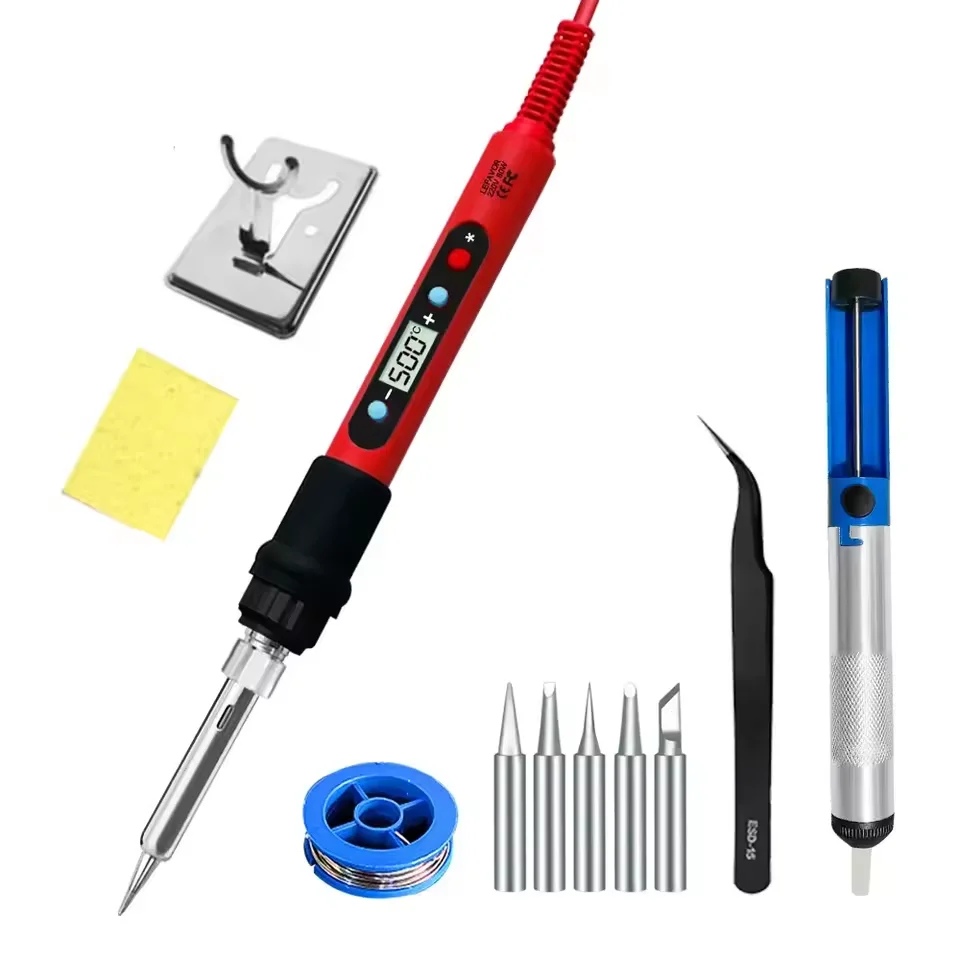 Digital LCD Display Soldering Iron 80W with ON/OFF Switch Adjustable Temperature Welding Tools Ceramic Heater Soldering Tips