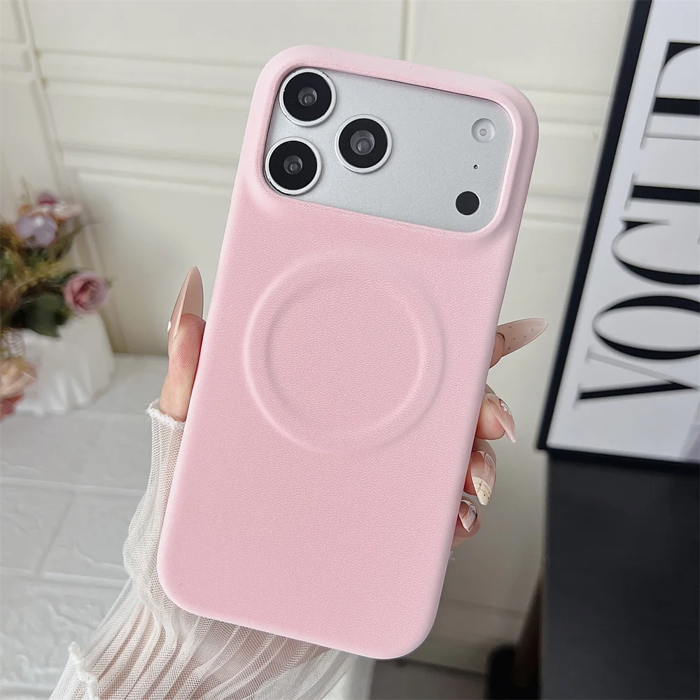 Luxuriöse Mattierte PU-Leder Magnetische Handyhülle für iPhone 17 16 15 14 13 12 Pro Max Air Plus Stoßfeste Harte PC-Schutzhülle