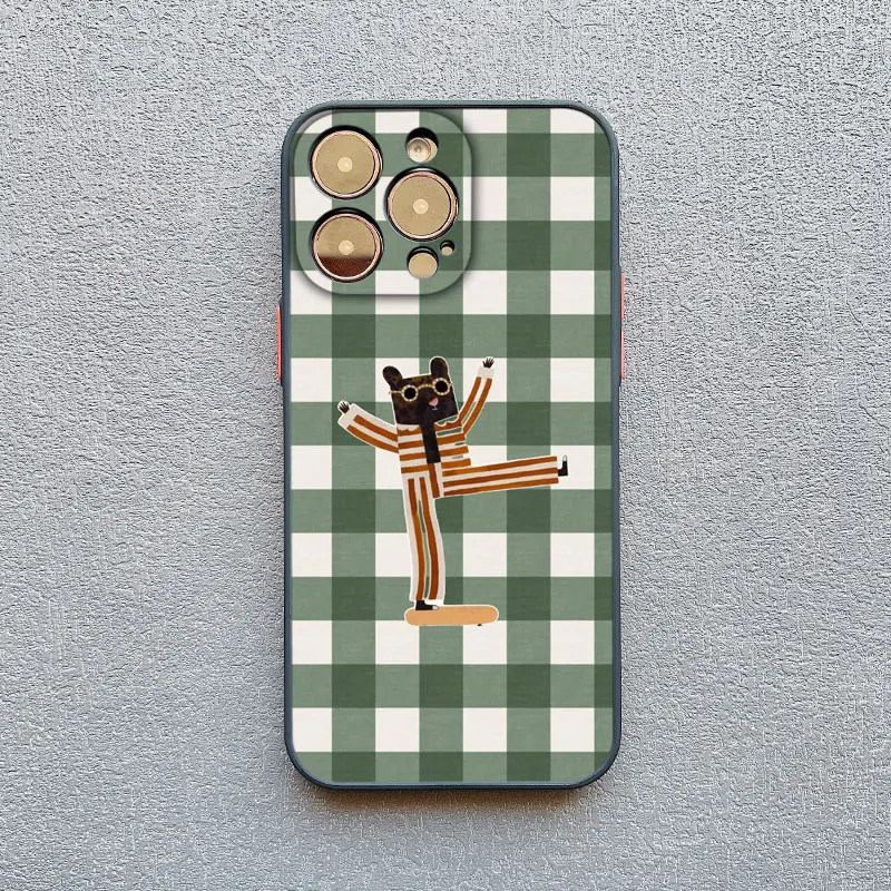 Simple Cute Green And White Plaid Animal Phone Case for Iphone 17 16 15 14 Pro Max 16 Plus 13 12 Mini 11 Pro Max XR XS X Cover - náhled 6