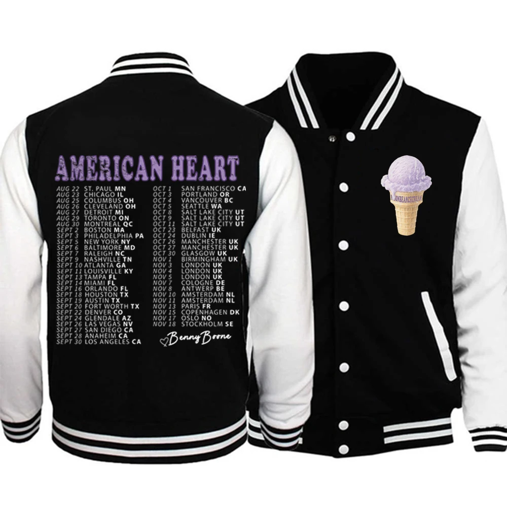 Benson Boone American Heart Tour 2025 Uniforme de beisebol com capuz jaqueta Harajuku moletom de manga comprida presente para fãs