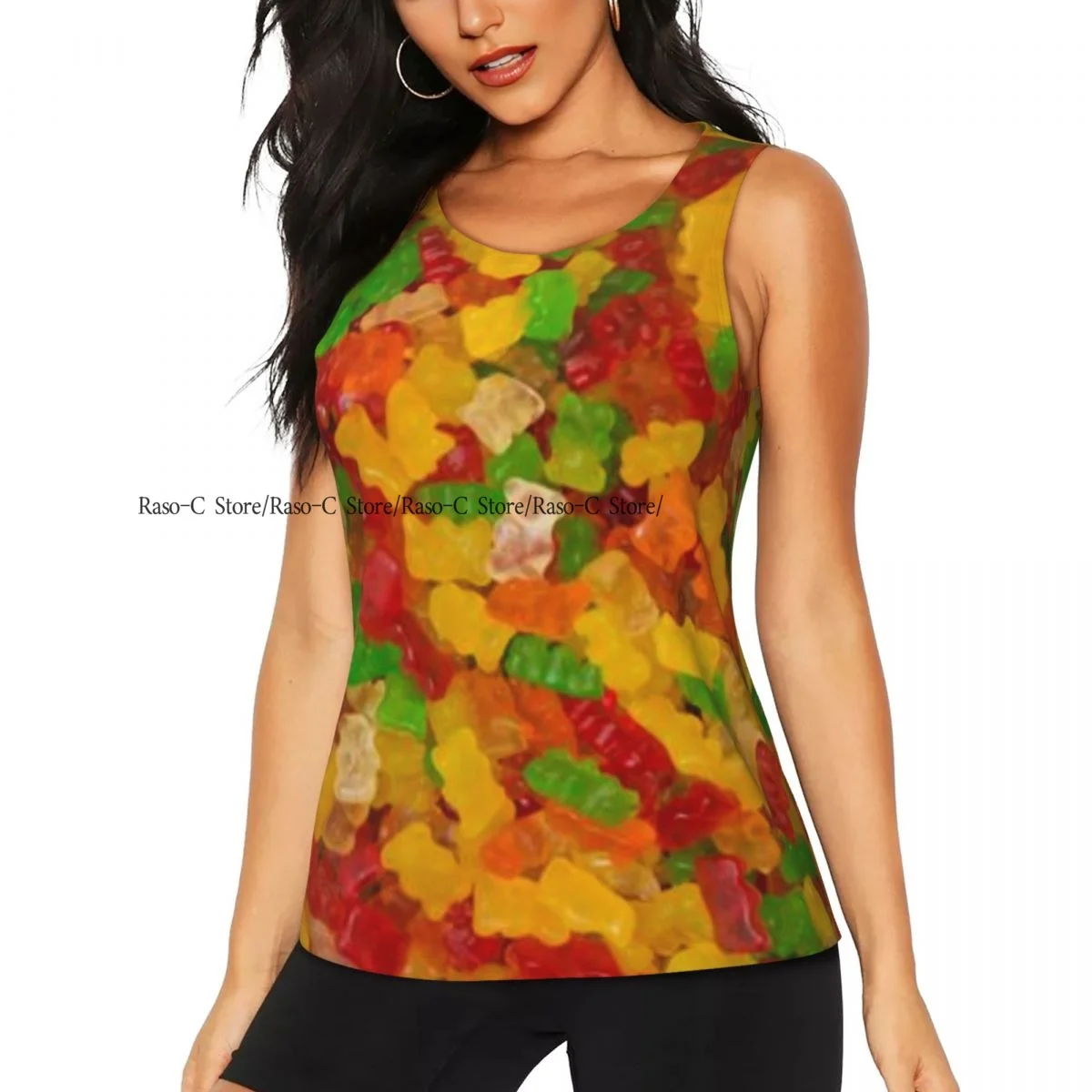 

Women Sport tank Tops Loose Yoga Tops Quick Dry Workout Sport Tops Colorful Gummy Bears Candies Background Yoga Shirt
