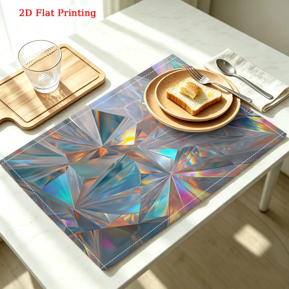 Iridescent Geometric Prism Kitchen Placemat Iridescent Geometric Prism Linen Pad Dish Coffee Cup Table Mat 1PC 30x40cm