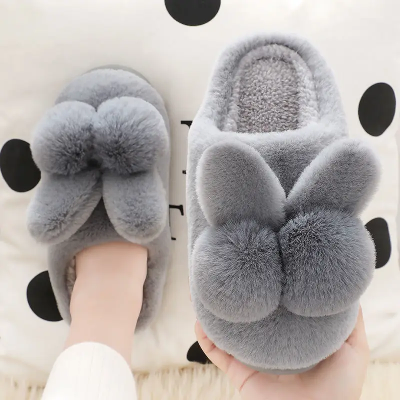 2024 Women's Home Shoes Elegant Women's Slippers Round Toe Rabbit Low Heel New Casual Winter Warmth Daily Life Plaid Casual Autumn and Winter Shoes Wool Slippers