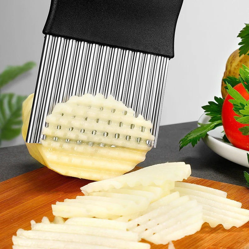 New French Fry Potato Slicer Cutter Stainless Steel Waffle Fry Cutter Wavy Chopper for Veggies Fruit Vegetable Potato Carrots