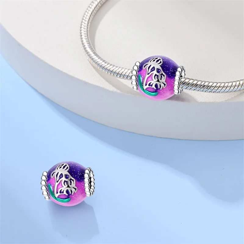 

New 925 Sterling Silver Iris Charms Beads For Women Fit Original Bracelet DIY Birthday Party Jewelry Gift