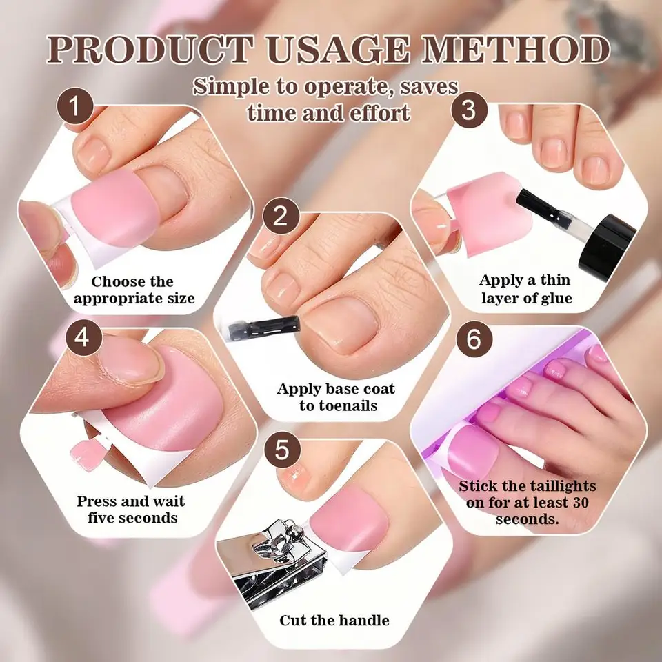 60 uñas postizas de presión para pies, blancas, negras, rosas, azules, francesas, cobertura completa, artificiales, para mujer, manicura 4