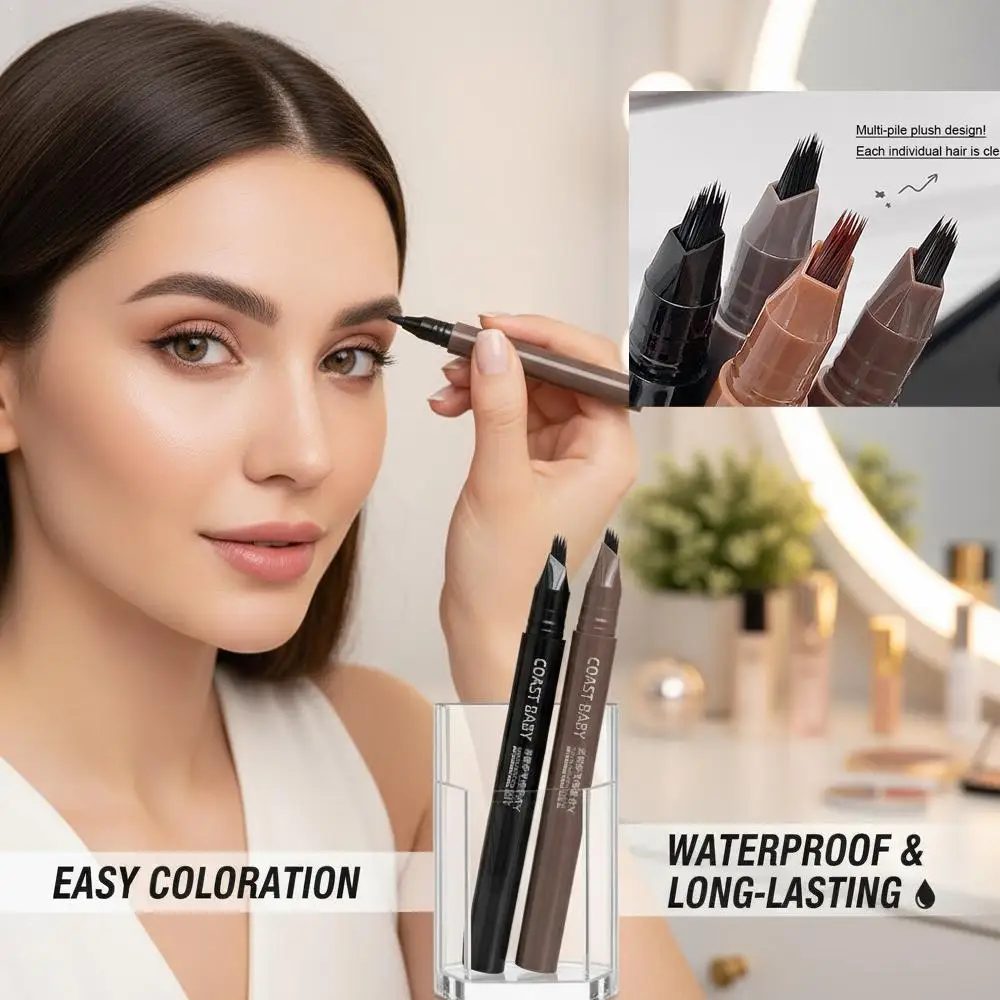 Vierpuntig wenkbrauwpotlood, waterdicht, langdurig, niet-ontkleuren, vierpuntig wild wenkbrauwpotlood, vloeibaar water wenkbrauwpotlood