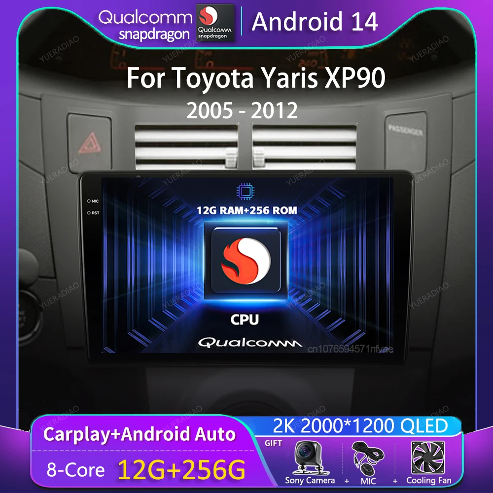 

Автомагнитола на Android 14 для Toyota Yaris 2005, 2006, 2007, 2008, 2009-2012, Myvi, навигация, GPS, мультимедийный плеер, стерео Carplay + авто