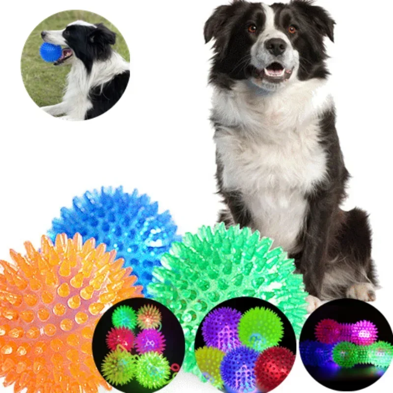 Dog Squeaky Toys Flash Ball Jumping Ball Spike Ball Luminous Massage Balls Pet Toys Colorful Soft  Pet Puppy мяч для собак