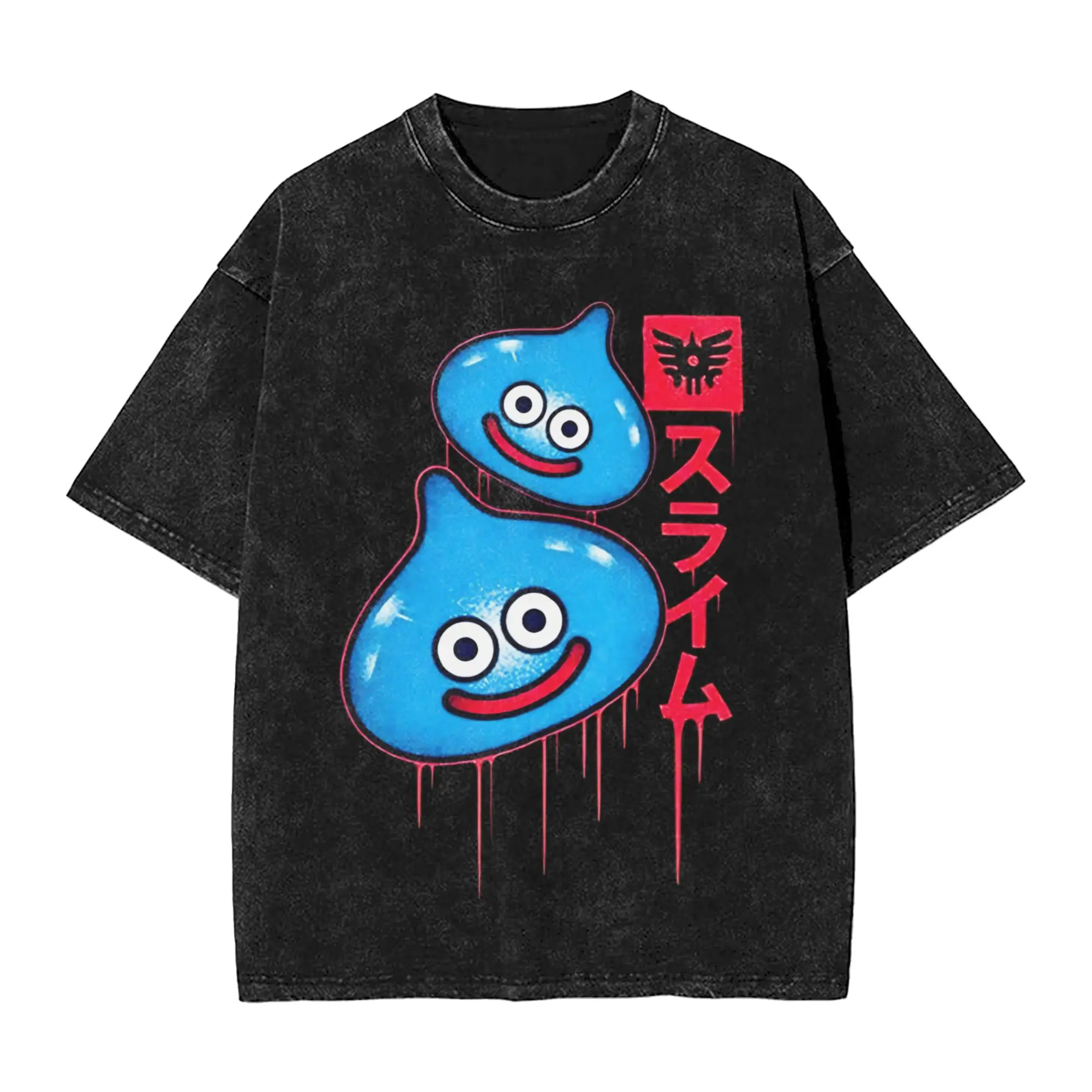 Dragon Quest slime T Shirt Hip Hop Washed Cotton Oversize T-Shirts  Retro for Men Women Streetwear Graphic Tee Shirt