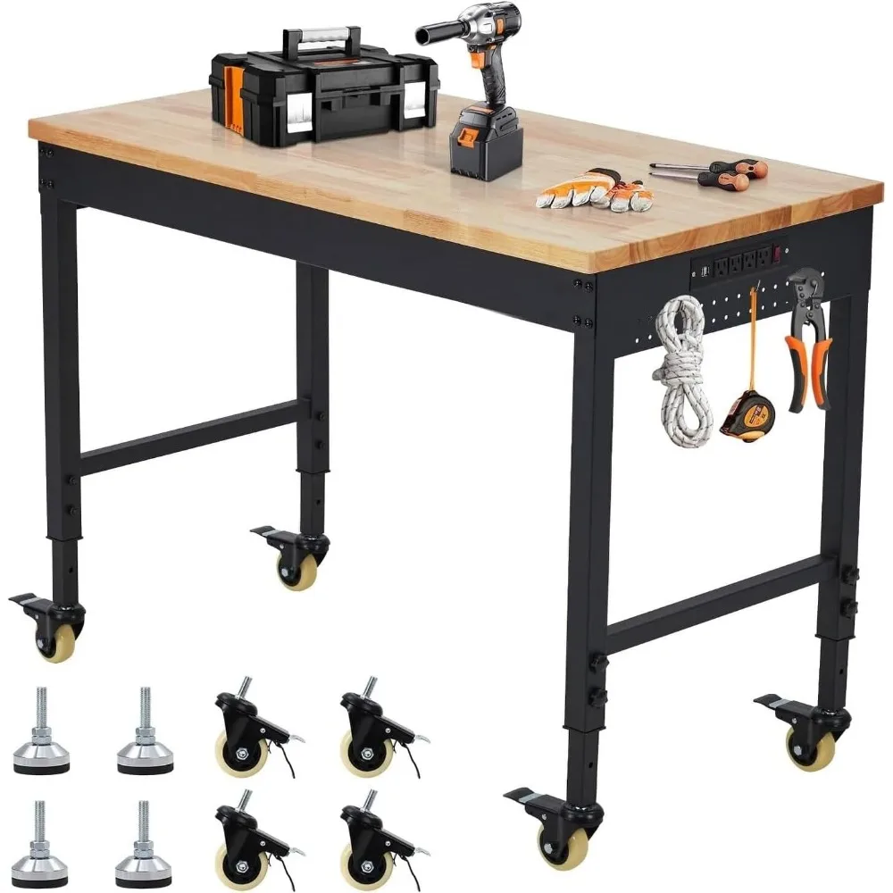 

60 * 22 * 1.2 Inch Workbench for Garage with 4 Rolling Casters Black Metal Wheels