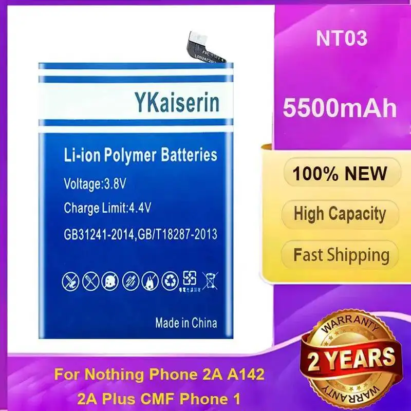 YKaiserin large capacity 5500mAh NT03 Robust Mobile Phone Battery For Nothing Phone 2A A142 2A Plus Cmf Phone 1 + track code