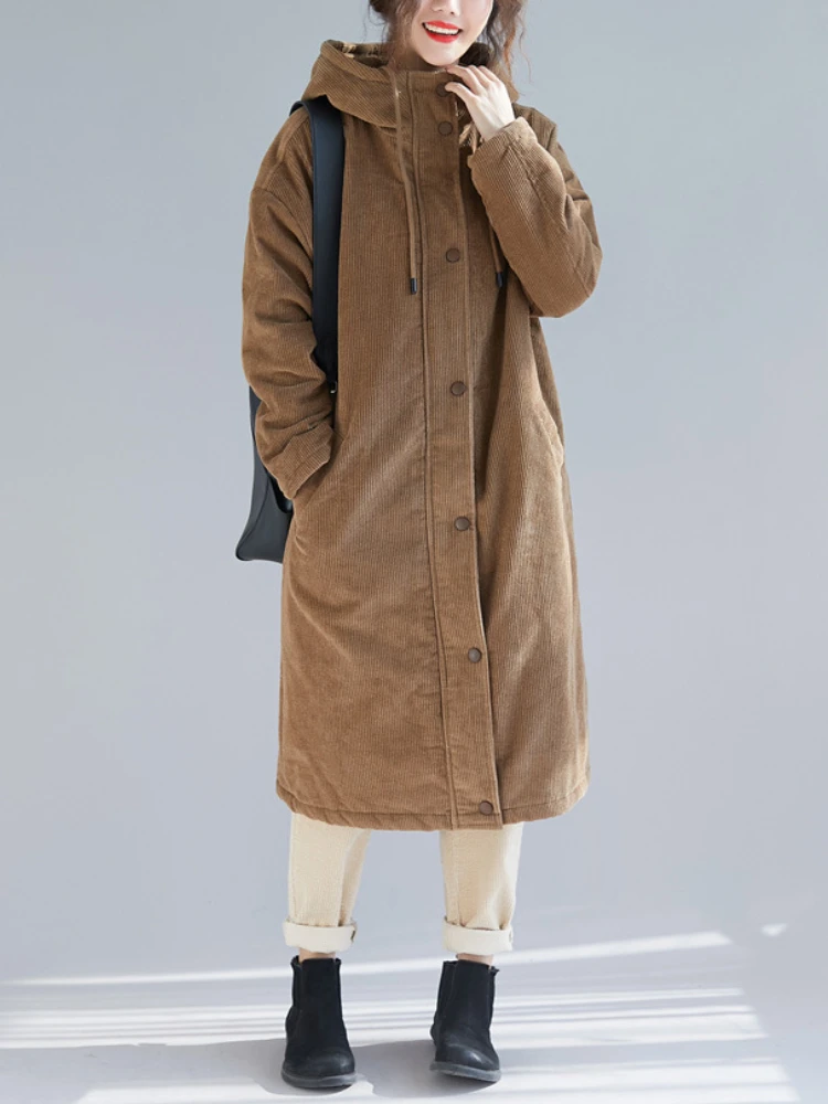 Imagem -03 - Cabolsa de Inverno para Mulheres Cabolsas de Moda Coreana Vintage Parka Comprimento Médio Veludo Engrossado Algodão Cabolsa com Capuz Manga Longa Topo