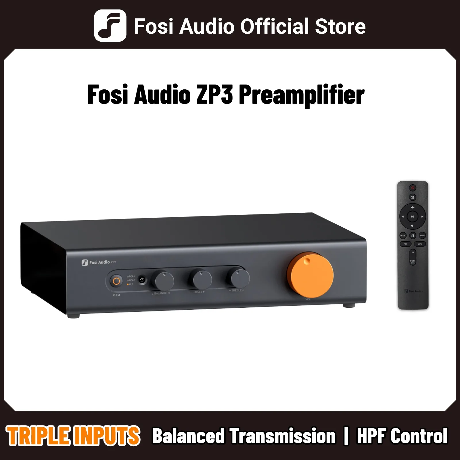 

Fosi Audio ZP3 Preamplifier with 3-in/3-out XLR/RCA/SUB OUT HiFi Preamp with HPF High Pass Filter Tone Control